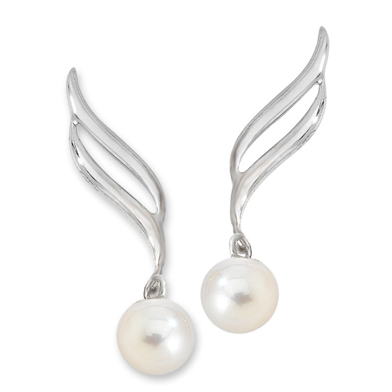 Ear Pin Ear Climber Earrings Pearl Dangle Double Swirls Sterling Silver