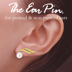 Ear Pin Ear Climber Earrings Pearl Dangle Double Swirls Gold Over Silver