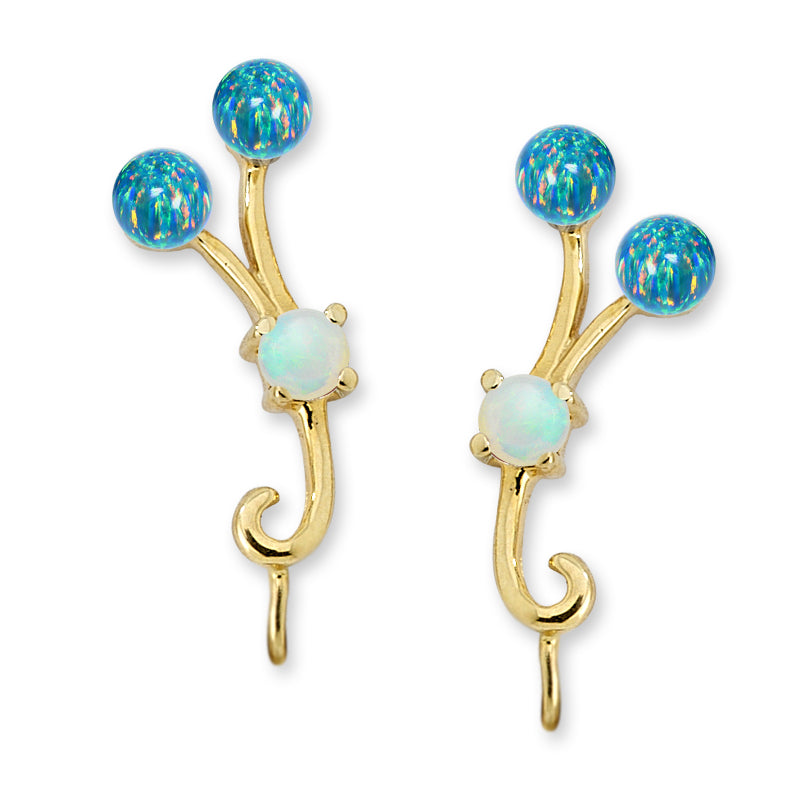 Ear Climber Earrings Ear Pin Simulated Blue Opal Double Spray White Opal Center Earcrawlers