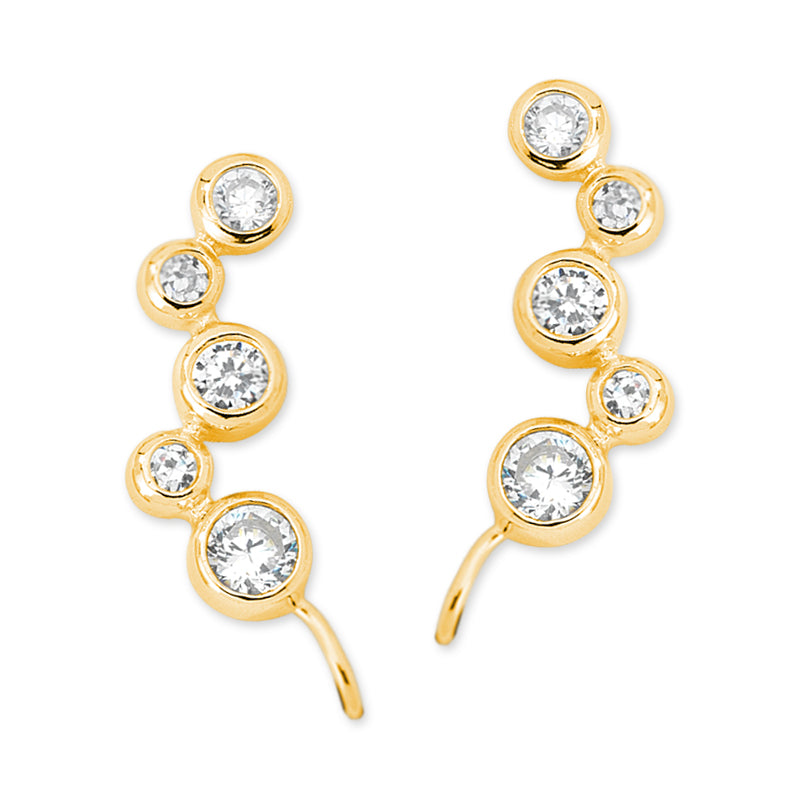 Gold Over Silver Cubic Zirconia Bubble Bezel Ear Pin Earrings