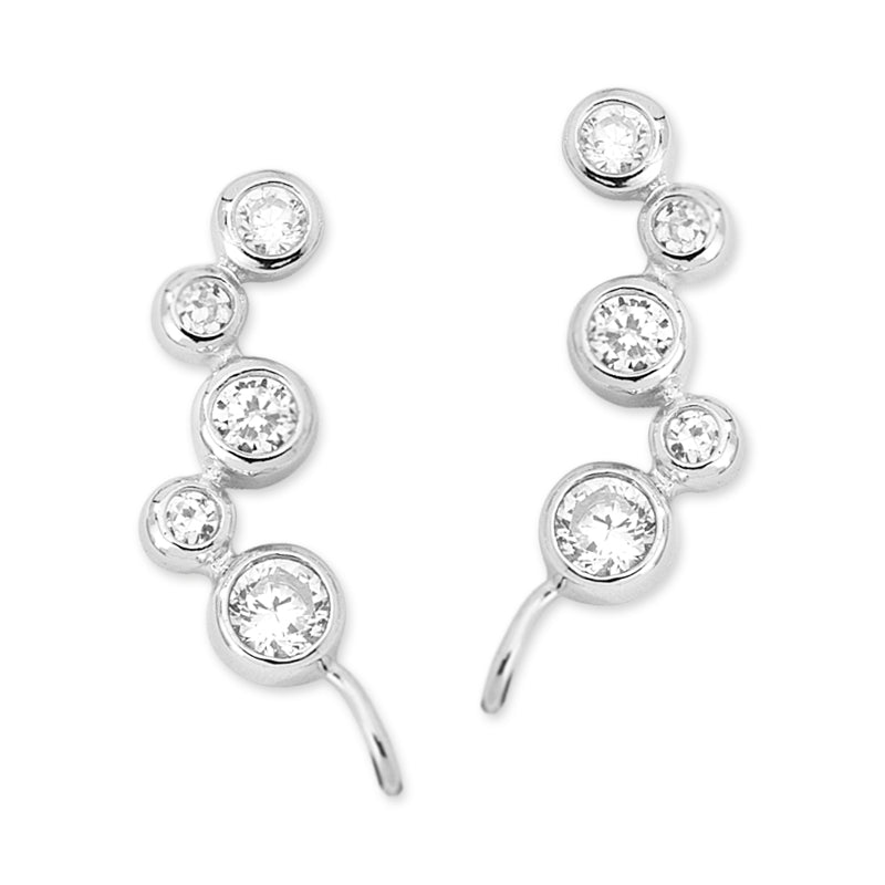 Sterling Silver Cubic Zirconia Bubble Bezel Ear Pin Earrings