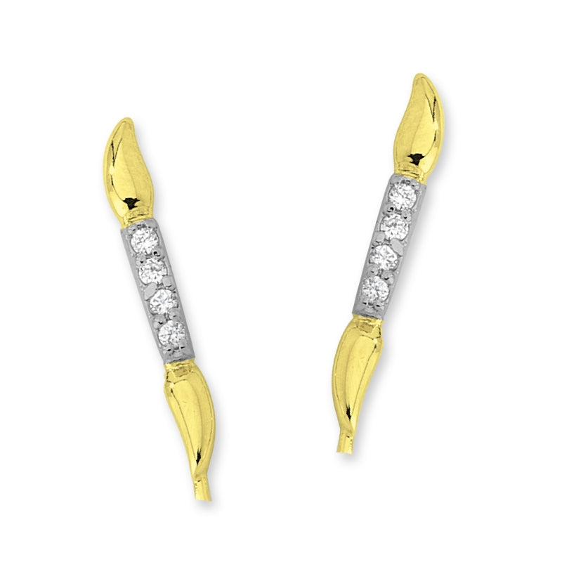 Gold Over Silver Cubic Zirconia Polished Teardrop Ends Ear Pin Earrings