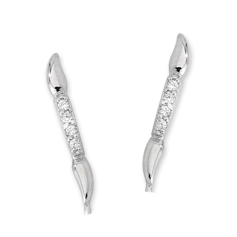 Sterling Silver Cubic Zirconia Polished Teardrop Ends Ear Pin Earrings