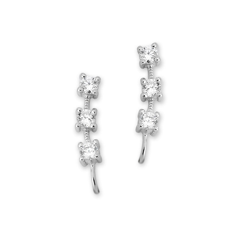 Sterling Silver 3-in-1 Cubic Zirconia Ear Pin Earrings
