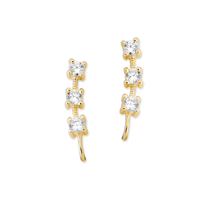 Gold Over Silver 3-in-1 Cubic Zirconia Ear Pin Earrings