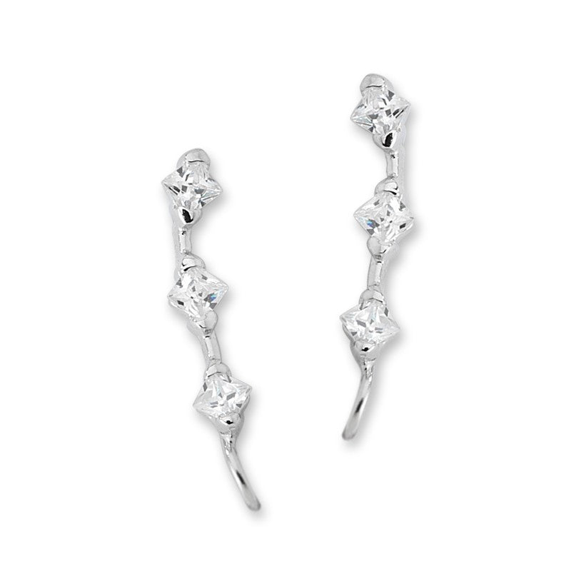 Cubic Zirconia Silver Ear Pin Earrings