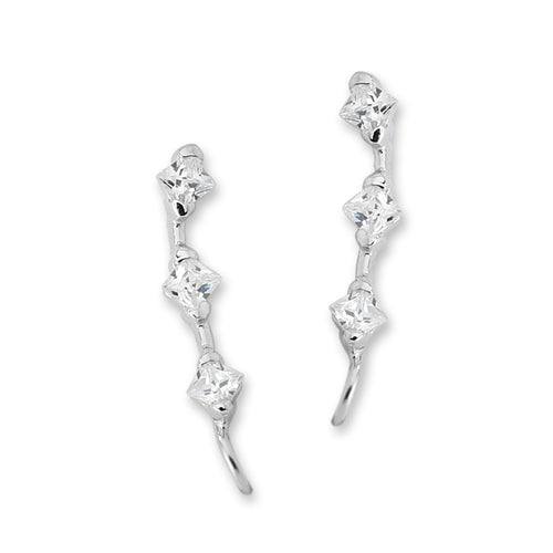 Cubic Zirconia Silver Ear Pin Earrings