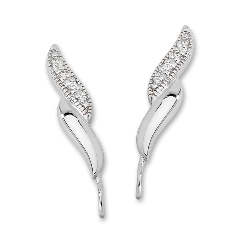 Pave CZ Silver Ear Pin Earrings