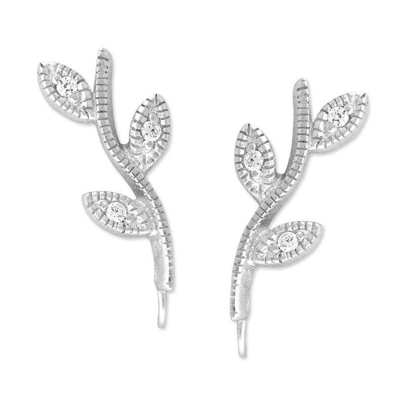 Cubic Zirconia Silver Ear Pin Earrings