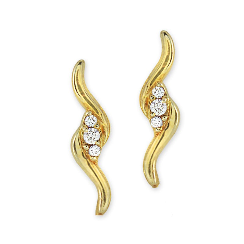 Cubic Zirconia Gold over Silver Ear Pin Earrings