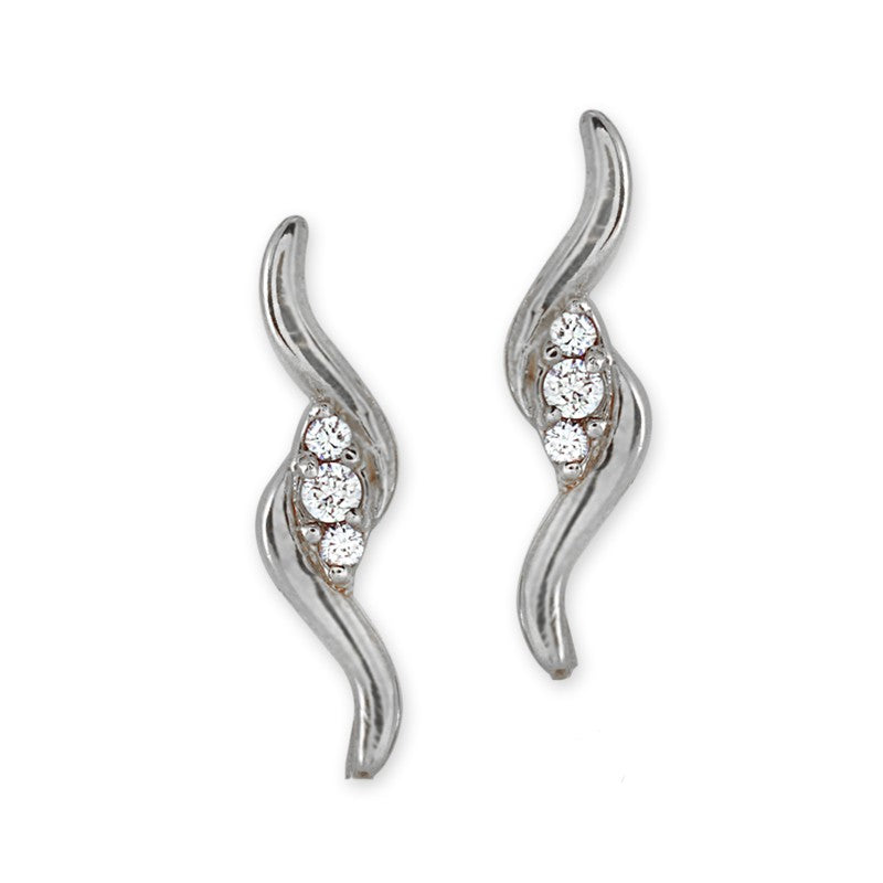 Cubic Zirconia Silver Ear Pin Earrings