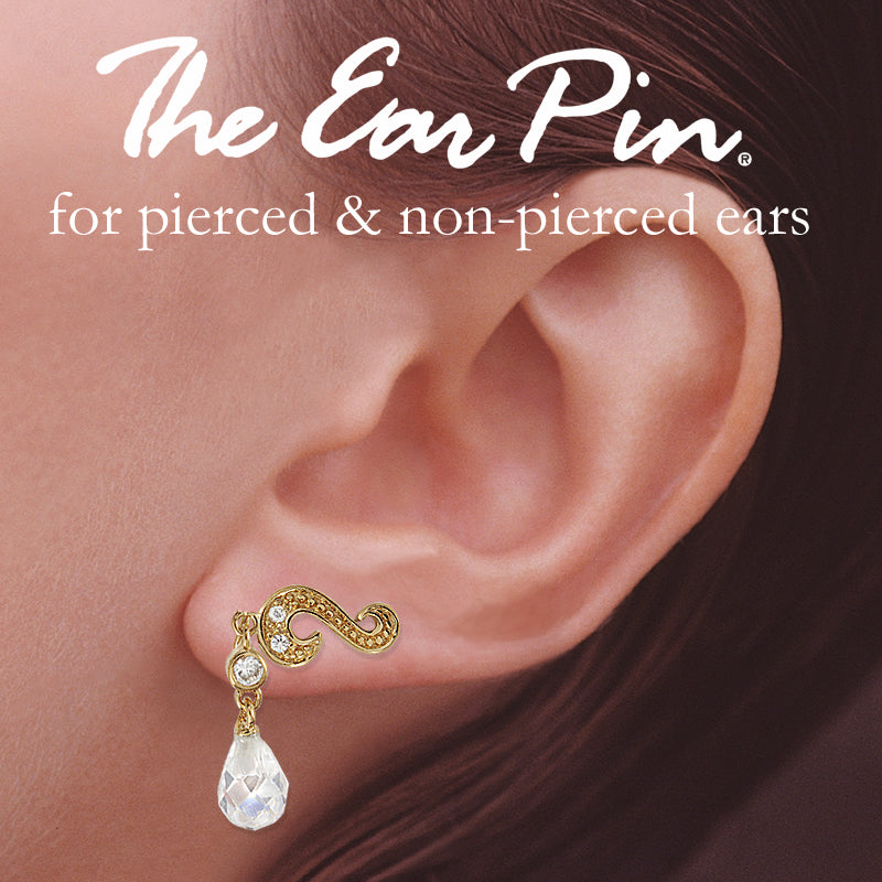 CZ Dangle Gold Over Silver Ear Pin Earrings