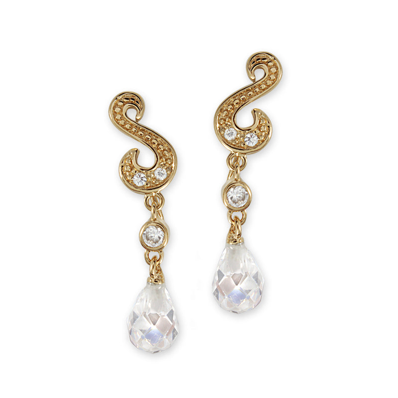 CZ Dangle Gold Over Silver Ear Pin Earrings