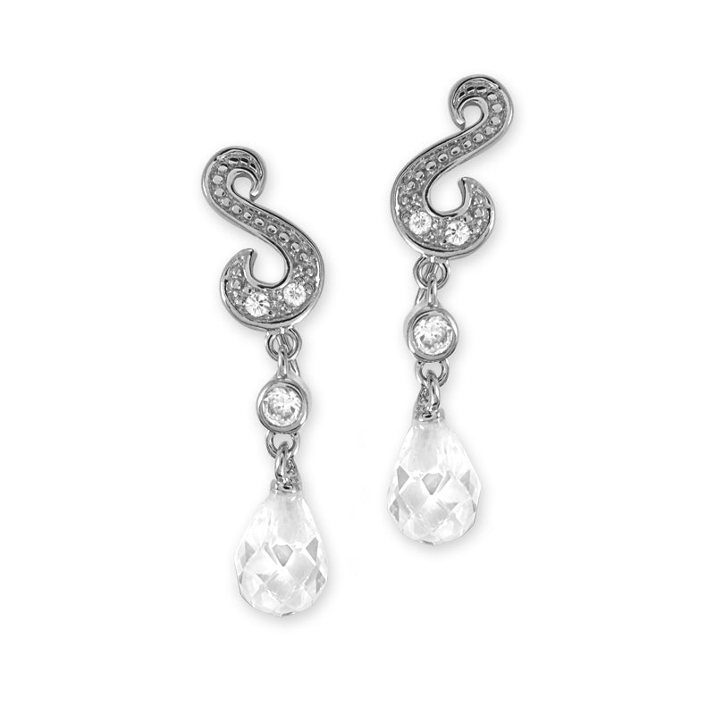 CZ Dangle Silver Ear Pin Earrings
