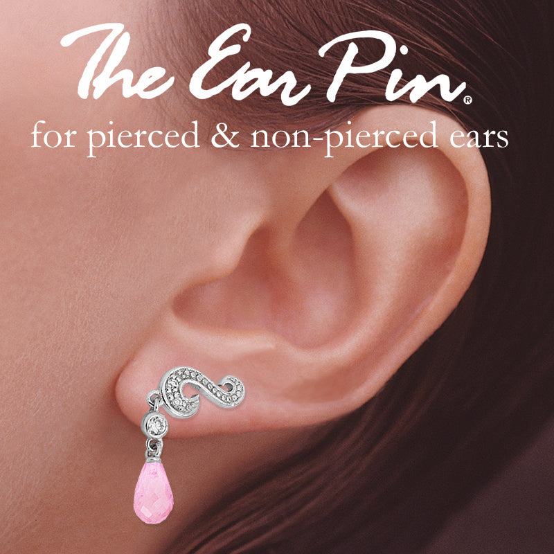 Pink CZ Dangle Silver Ear Pin Earrings