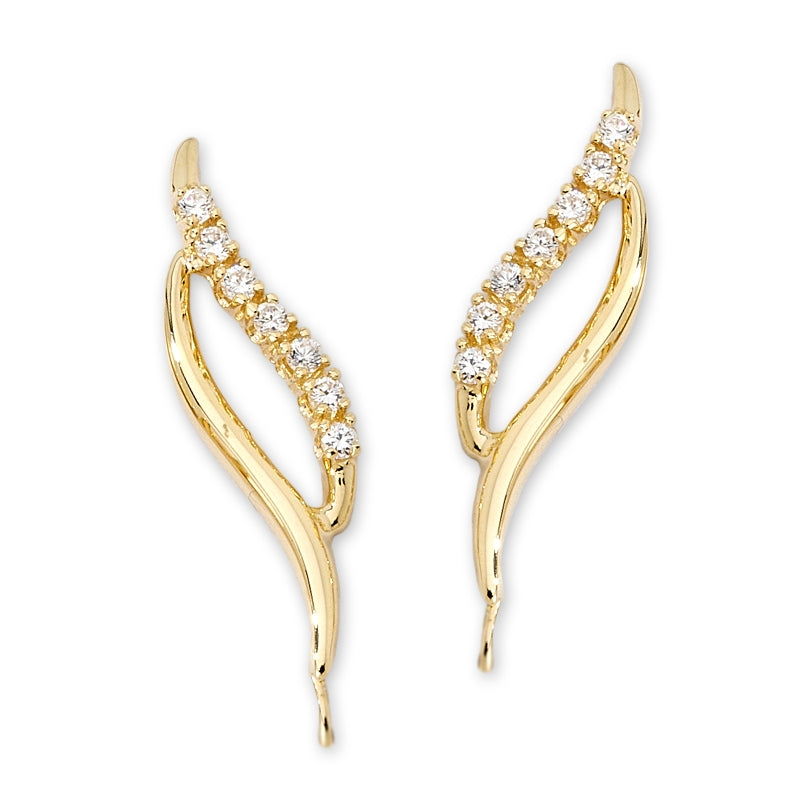Ear Climber Earrings Ear Pin Cubic Zirconia Double Row 18k Gold Over Silver