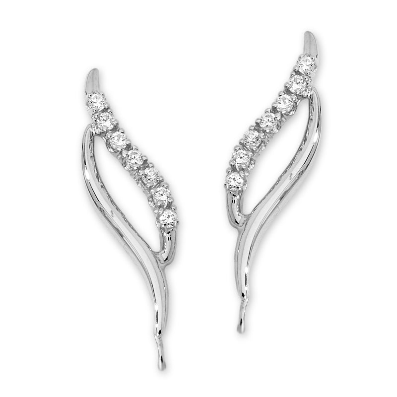 Ear Climber Earrings Ear Pin Cubic Zirconia Double Row Sterling Silver