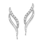 Ear Climber Earrings Ear Pin Cubic Zirconia Double Row Sterling Silver