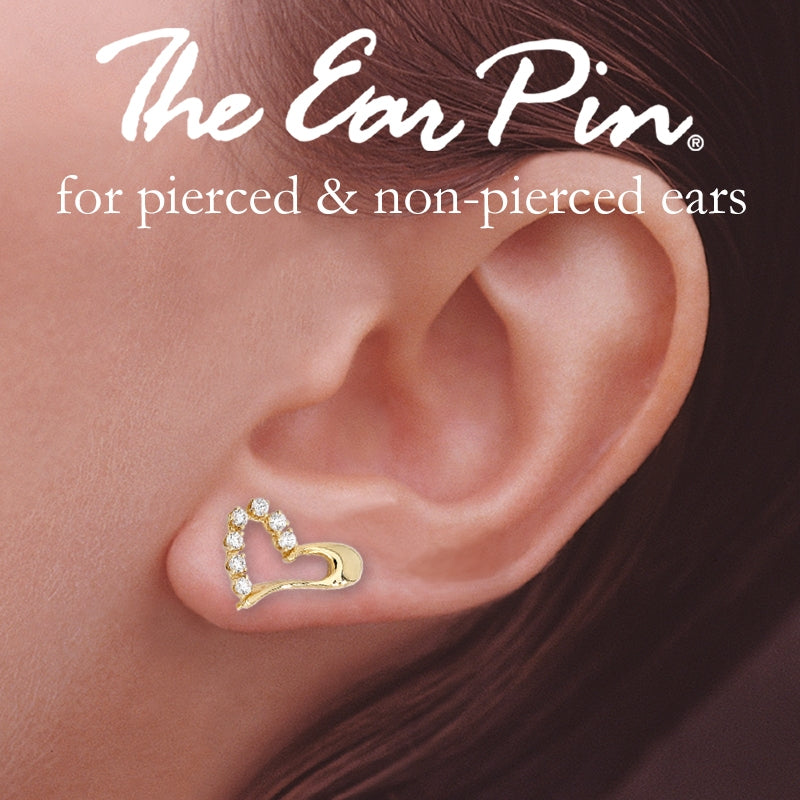 Ear Climber Earrrings Ear Pin Cubic Zirconia Stylized Heart 18k Gold Over Silver