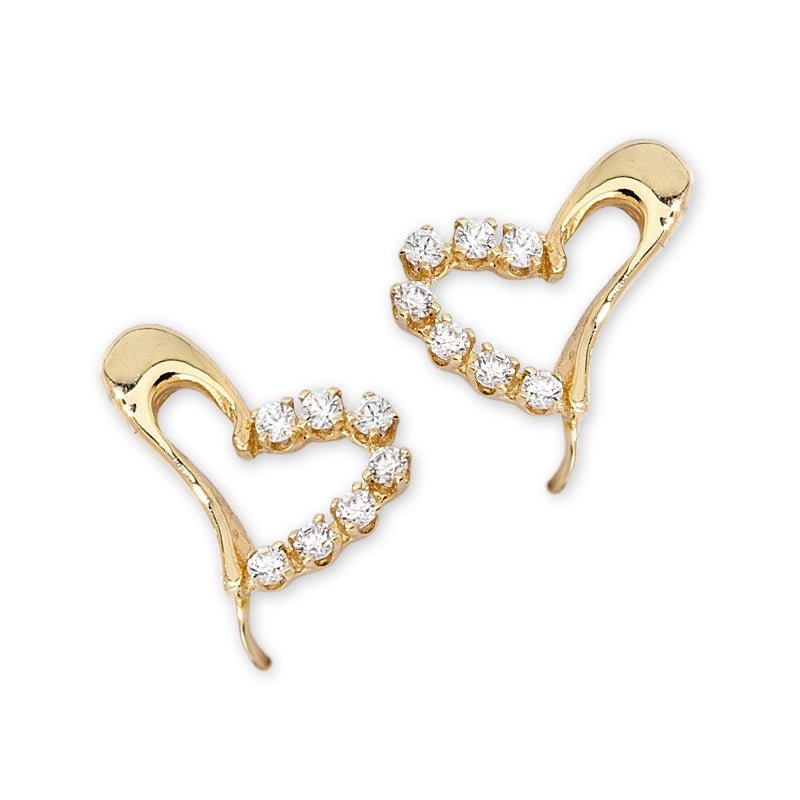 Ear Climber Earrrings Ear Pin Cubic Zirconia Stylized Heart 18k Gold Over Silver