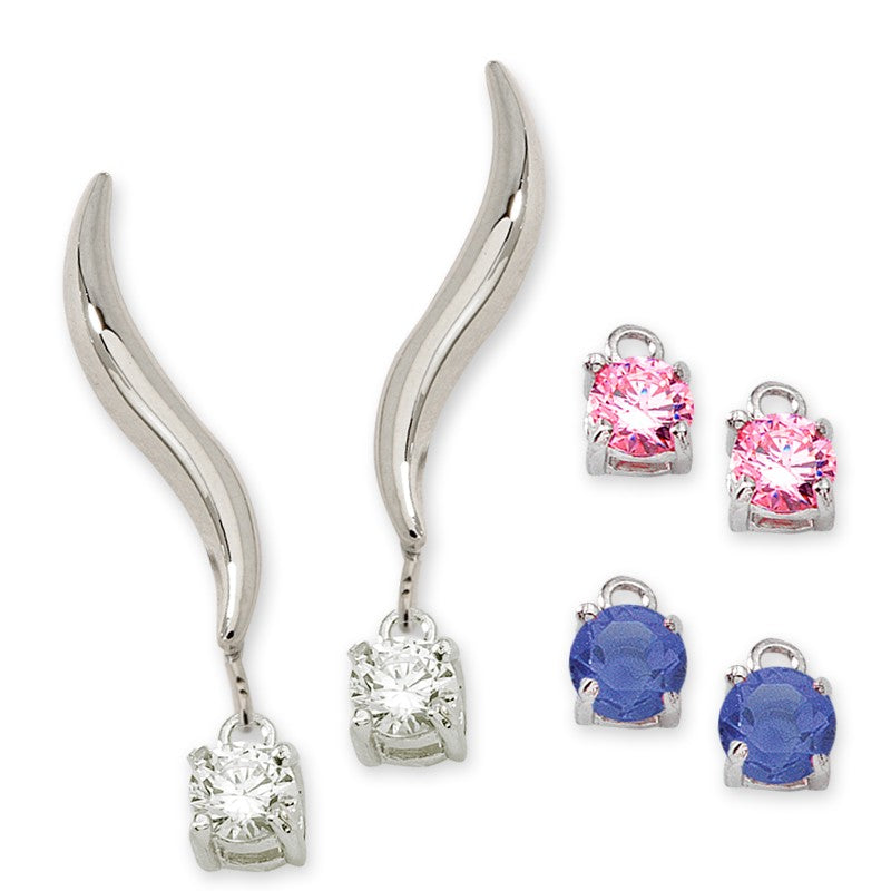 Polished Silver Ear Pin Earrings with Dangles