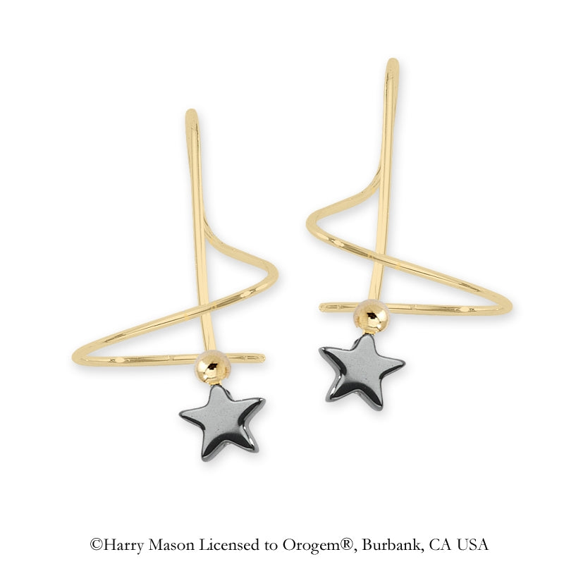 Hematite Star Earspirals Earrings Gold Over Silver