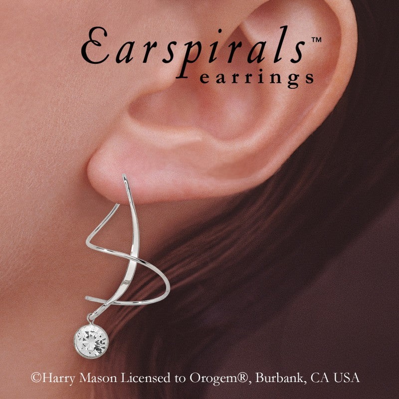 Sterling Silver Large Round Cubic Zirconia Bezel on Polished Earspirals Earrings