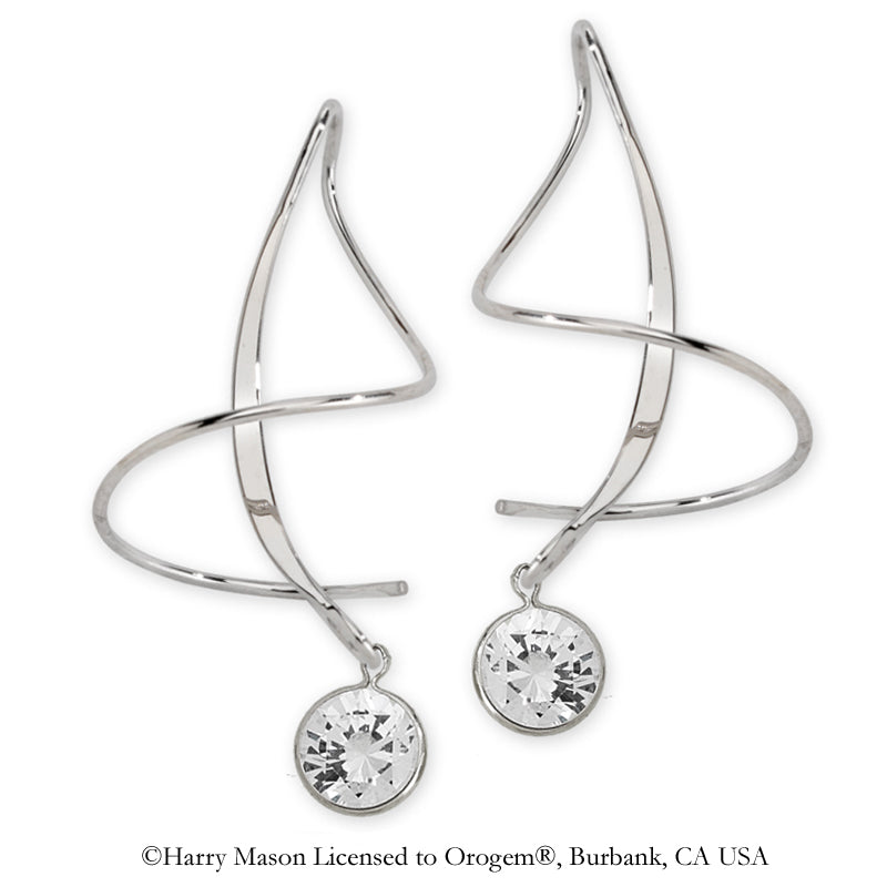 Sterling Silver Large Round Cubic Zirconia Bezel on Polished Earspirals Earrings