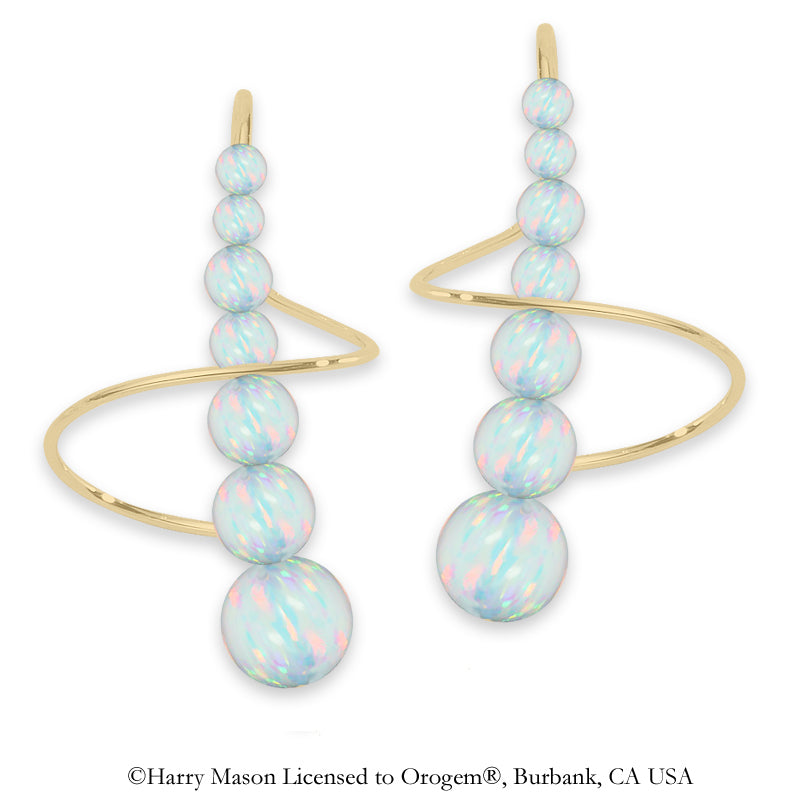 Earspirals Earrings Graduated Opal Beads Long Length