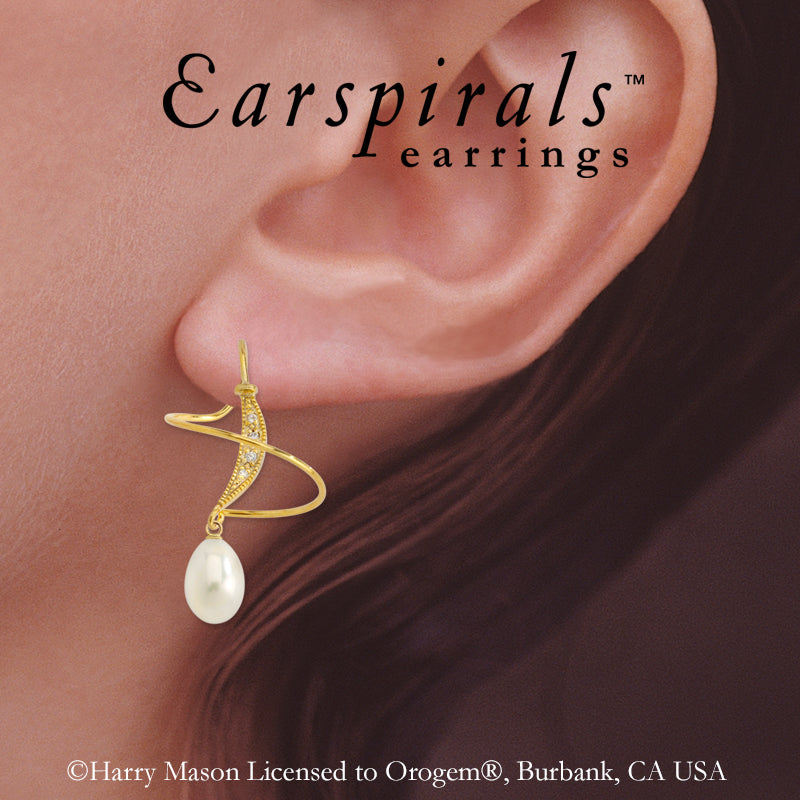 Gold Over Silver Teardrop Freshwater Pearl Earspirals Earrings