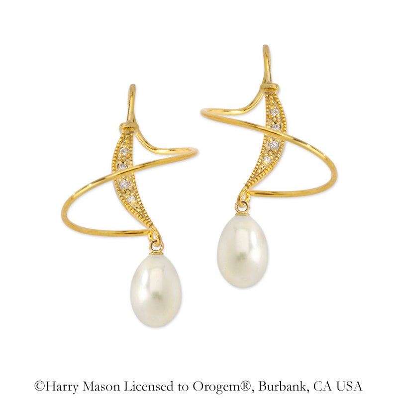 Gold Over Silver Teardrop Freshwater Pearl Earspirals Earrings