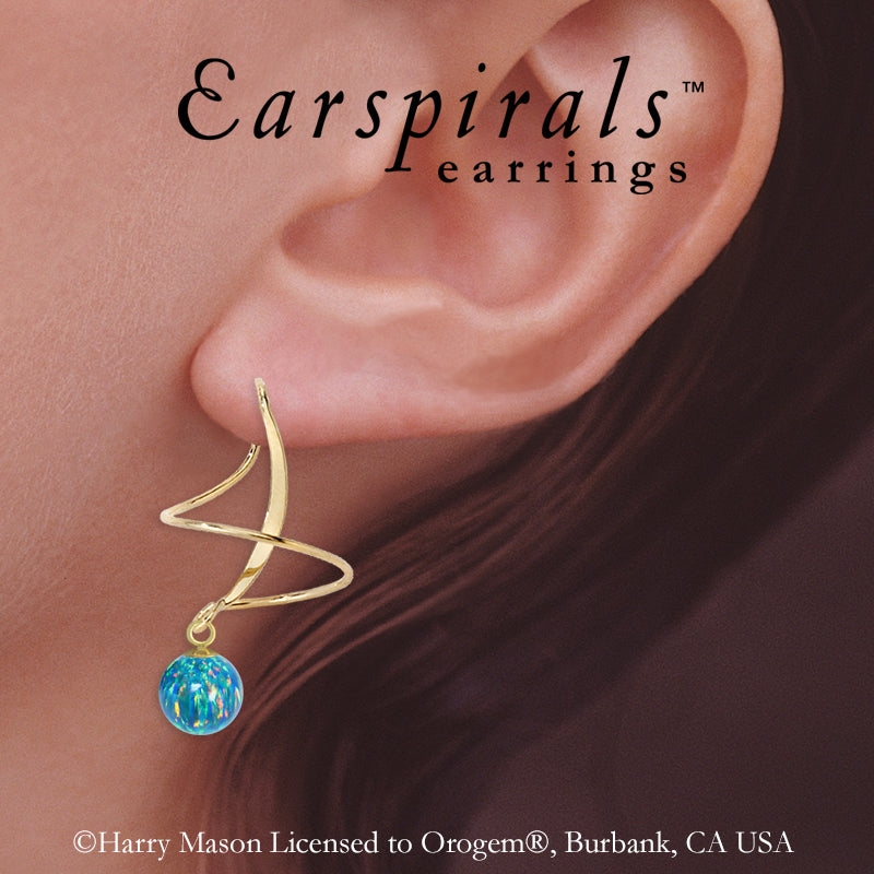 Earspirals Earrings Half Moon Round Simulated Opal Bead Dangle