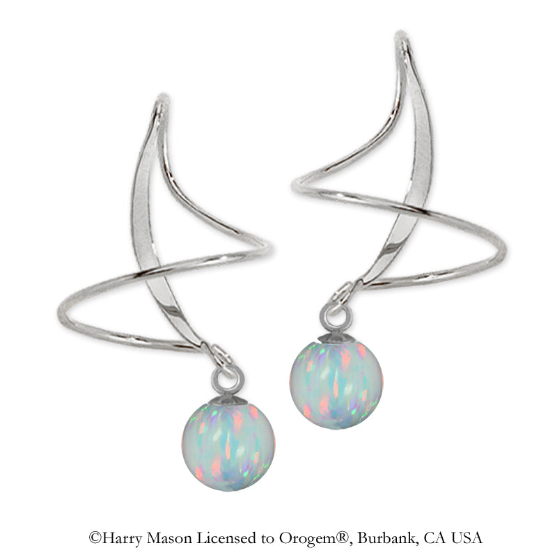 Earspirals Earrings Half Moon Round Simulated Opal Bead Dangle