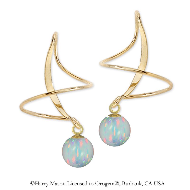 Earspirals Earrings Half Moon Round Simulated Opal Bead Dangle