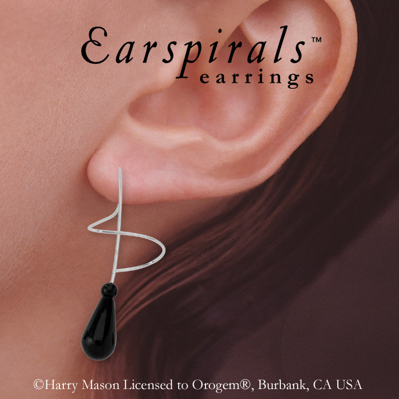Sterling Silver Genuine Black Onyx Teardrops Earspirals Earrings