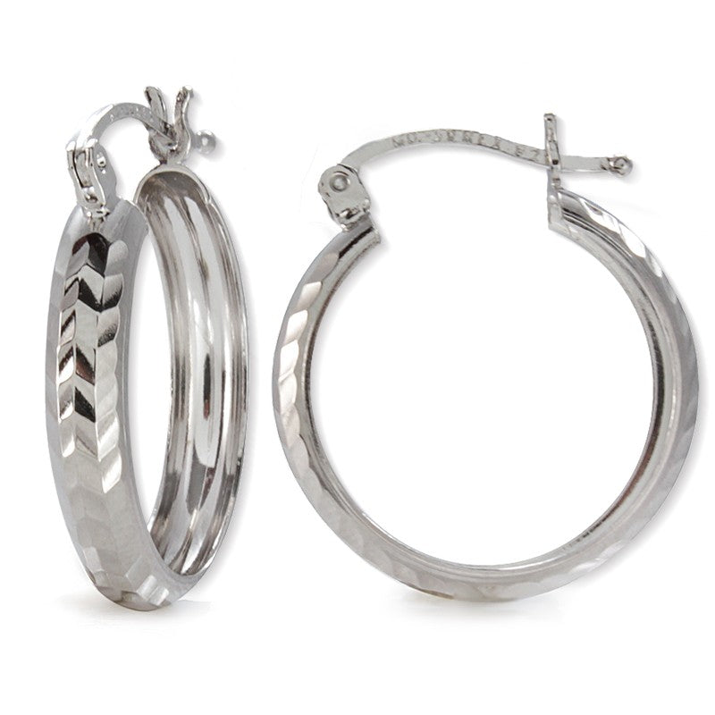 Sterling Silver Diamond-Cut Hoop Earrings