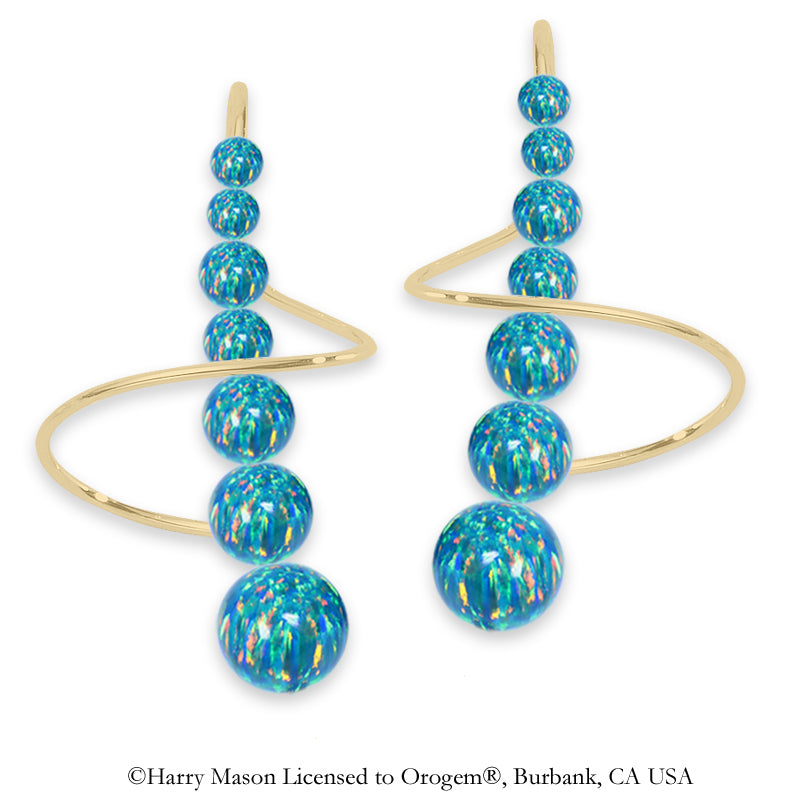 Earspirals Earrings Graduated Blue Opal Beads Large Size Gold Over Silver