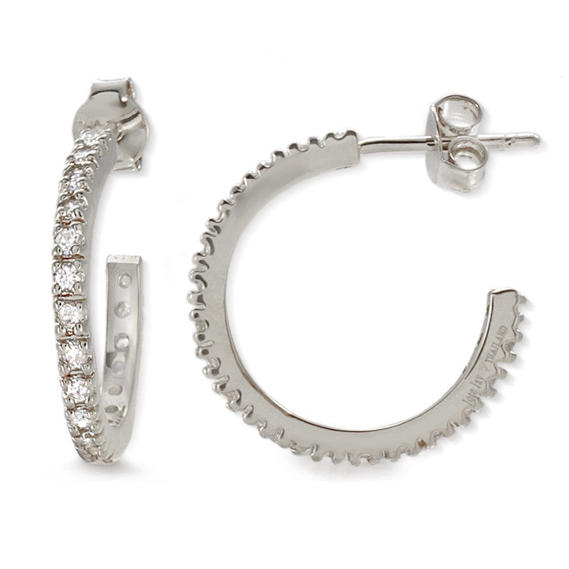 Silver Cubic Zirconia Prong-Set Hoop Earrings