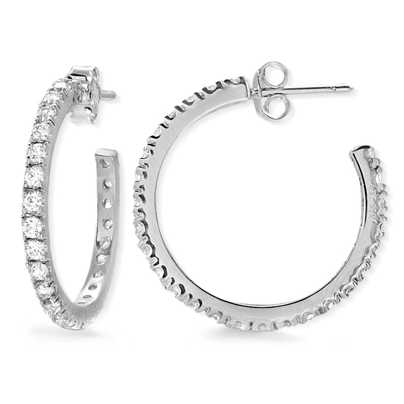 Silver Cubic Zirconia Prong Set Hoop Earrings