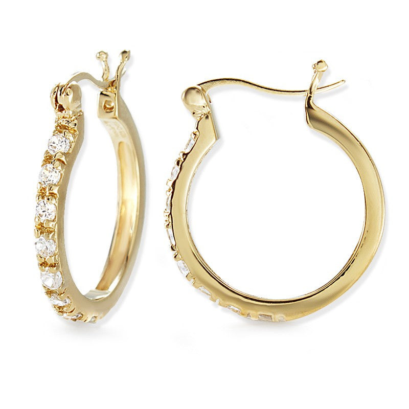 Cubic Zirconia Prong Set Hoop Earrings in Gold Over Silver