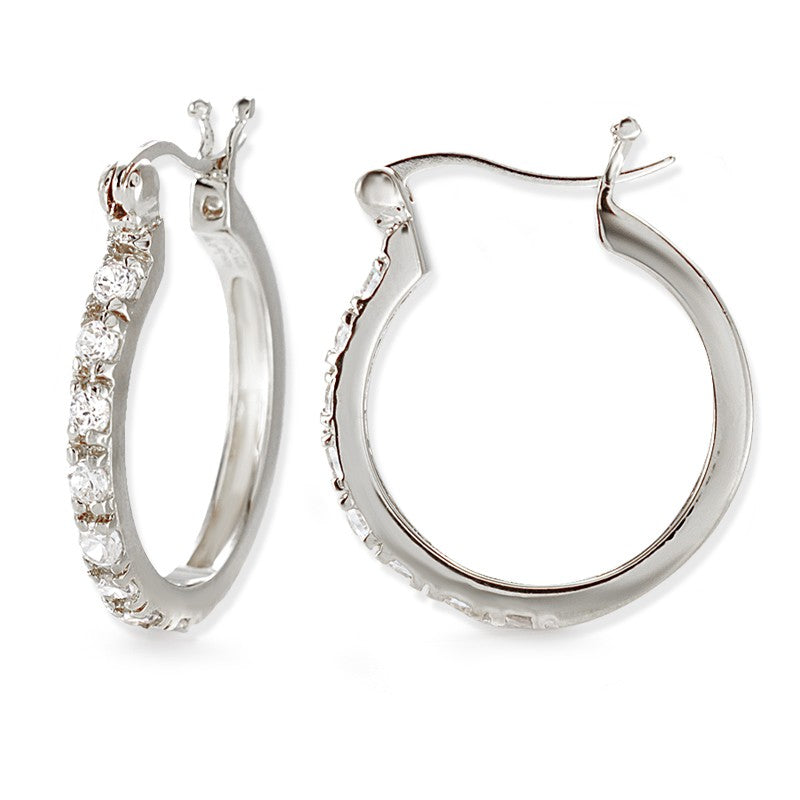Cubic Zirconia Prong Set Hoop Earrings in Silver - Diamond