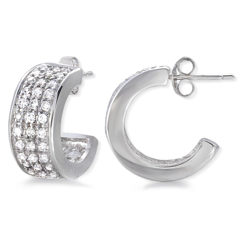Silver Cubic Zirconia Triple Row Hoop Earrings