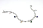 Tennis Bracelet Round Bezel Cubic Zirconias with Dangling Hearts 7 inches Sterling Silver