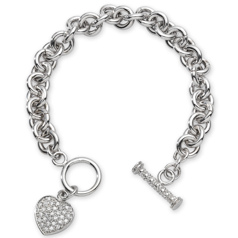 Cubic Zirconia Heart Charm Toggle Bracelet