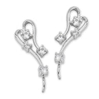 Ear Pin Ear Climber Earrings Cubic Zirconia Hearts Sterling Silver