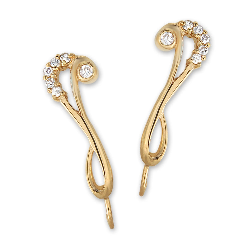 Ear Climber Earrings Ear Pin Cubic Zirconia Tip 18k Gold Over Silver