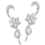 Sterling Silver Cubic Zirconia Cluster Center Swirl Ear Pin Earrings