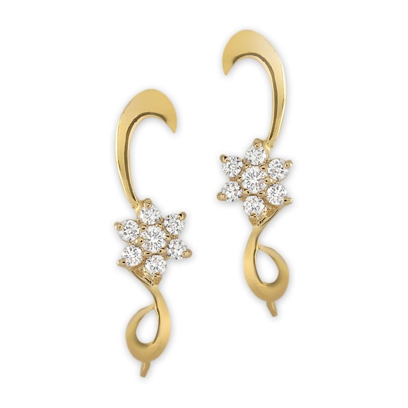 Ear Climbers Cubic Zirconia Cluster Center Swirl Ear Pin Earrings 18k Gold Over Silver