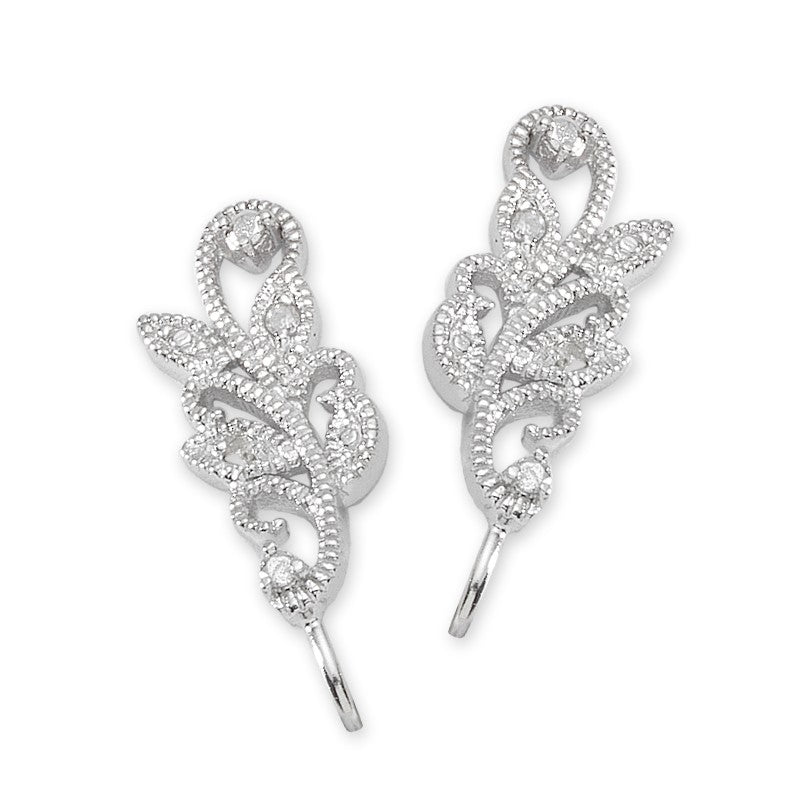 Ear Climber Earrings Diamond Accent - Ear Pin Earrings with Diamond Accent Vine in Sterling Silver – Diamond Ear Crawler Earrings Product Shot Image

