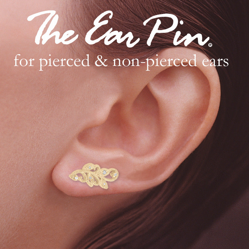 Ear Climber Earrings Diamond Accent - Ear Pin Earrings with Diamond Accent Vine in 18k Gold Over Sterling Silver – Diamond Ear Crawler Earrings Shown On the Ear Rising Up the Ear